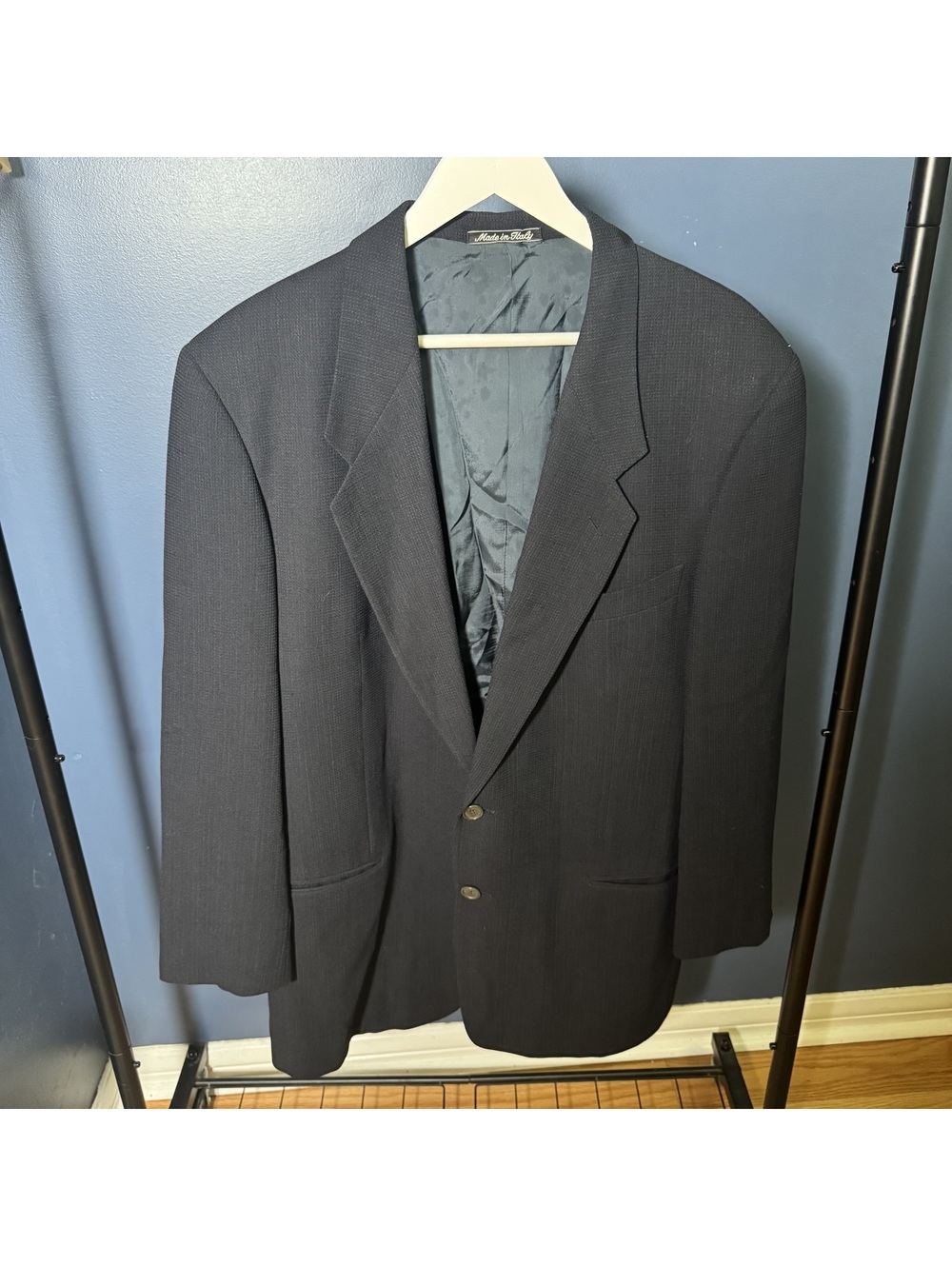 Vintage Giorgio Armani Le Collezioni Navy Textured Wool Blend Blazer 42R Italy